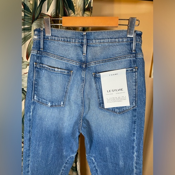 NWT Frame Denim Le Sylvie Jagged Edge Masonic LSYJEL14 Ultra High Rise Straight - Picture 11 of 15